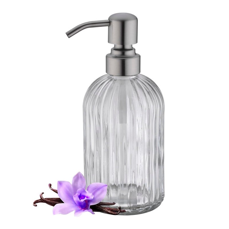 Leetcp Glass Soap Dispensers for Kitchen and Bathroom, 16oz Heavey Glass Bottle, Stainless Steel Brushed Nickel Pump,Clear Farmhouse Bathroom Soap Dispenser - Image 1